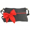 Mini sac bandoulière noir pois blancs et noeud rouge