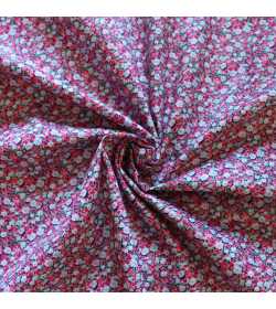 Tissu coton fleuri rose et vert