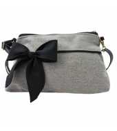 Mini sac bandoulière femme gris noeud noir