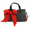 Sac bandoulière noir pois blancs et noeud rouge