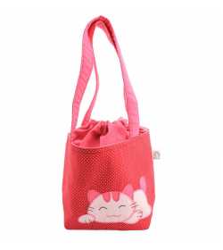 Sac fille framboise motif patchwork chat