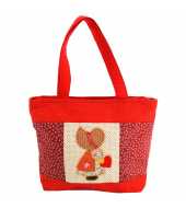 Grand sac patchwork rouge motif fillette