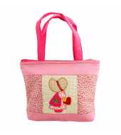 Grand sac fille patchwork liberty rose pâle motif fillette