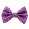 Barrette petit noeud mauve à pois blancs